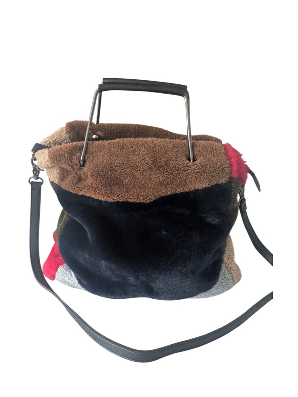 INZI Colorblock Teddy Tote Bag – Shoulder Bag